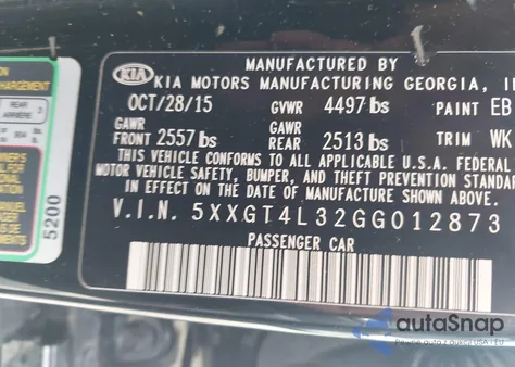 2016 Kia Optima Lx from USA, damaged, VIN 5XXGT4L32GG012873